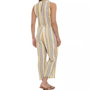 DREW striped linen rayon jumpsuit summer vacation Anthropologie sz XS cropped